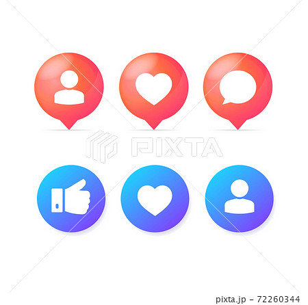 Realistic Detailed 3d Color Different Social Sign Icon Set. Vector 72260344