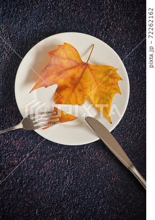 Raw Meal with  Maple Leaf on Plate 72262162