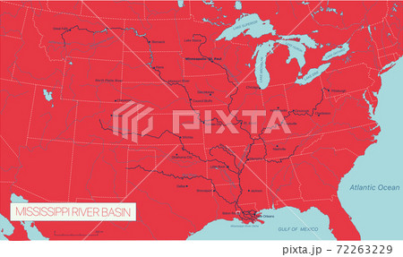 Mississippi River Basin in the USA detailed editable vector map Mississippi River Basin in the USA detailed editable vector map 72263229