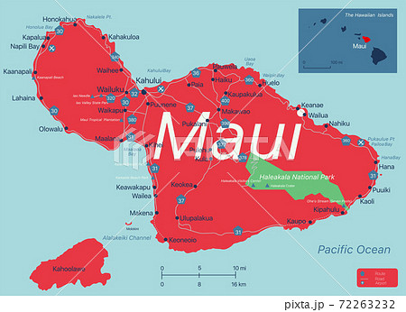 Maui island detailed editable map 72263232