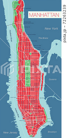 Lower and Mid Manhattan in New York detailed editable vector map 72263239