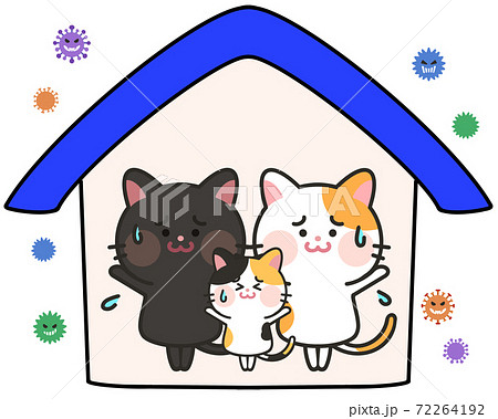 外のウイルスに怯える猫イラスト 72264192