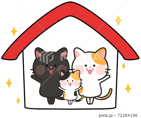 マイホームに住む猫家族イラスト 72264196