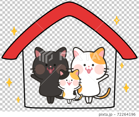 マイホームに住む猫家族イラスト 72264196