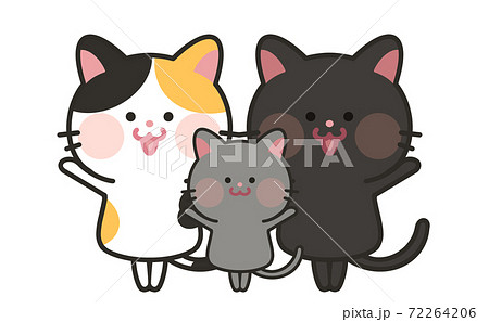 猫の3人家族イラストのイラスト素材
