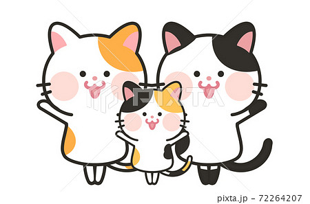 猫の3人家族イラストのイラスト素材