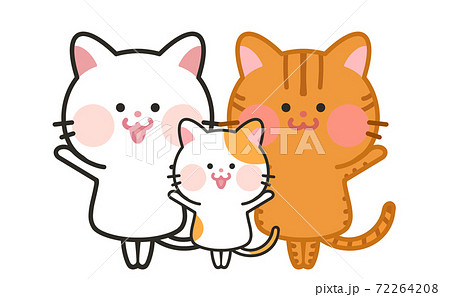 猫の3人家族イラストのイラスト素材