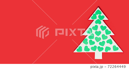 Paper cut Christmas trees and a heart on a red background. paper craft. 72264449