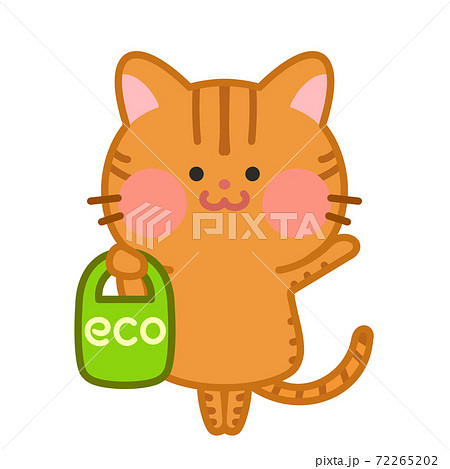 買い物バッグを持つ猫 エコバッグ イラストのイラスト素材