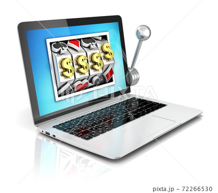 online gambling 3d concept - slot machine inside laptop online gambling 3d concept - slot machine inside laptop 72266530