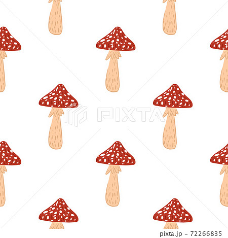 Isolated seamless forest pattern with red and beige colored mushroom ornament. White background. 72266835
