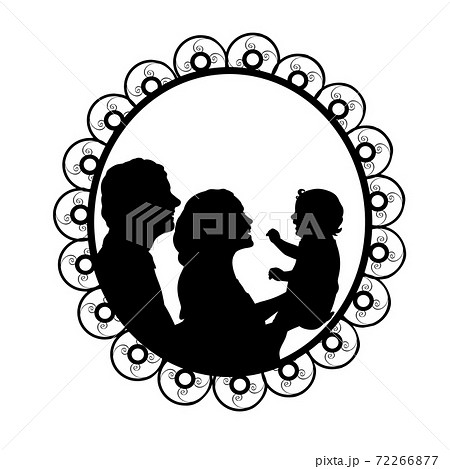 Silhouette in frame father and mother holding baby 72266877