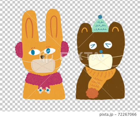 マスクで風邪予防するウサギとクマ マスクで風邪予防するウサギとクマ 72267066