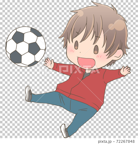 Boy Kicking Up A Soccer Ball Stock Illustration