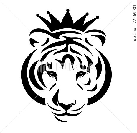 tiger head with royal crown black vector outline 72269901