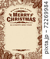 Vintage Merry Christmas Greeting Card With Copy Space Brown. Editable monochrome vector illustration with clipping mask in woodcut style. 72269984