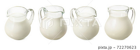 Set of milk jars isolated on white background. Different angles 72270623