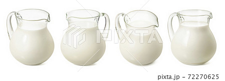 Set of milk jars isolated on white background. Glass pitchers for dairy products 72270625