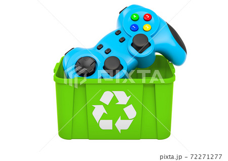 Recycling trashcan with gamepad, 3D rendering Recycling trashcan with gamepad, 3D rendering 72271277