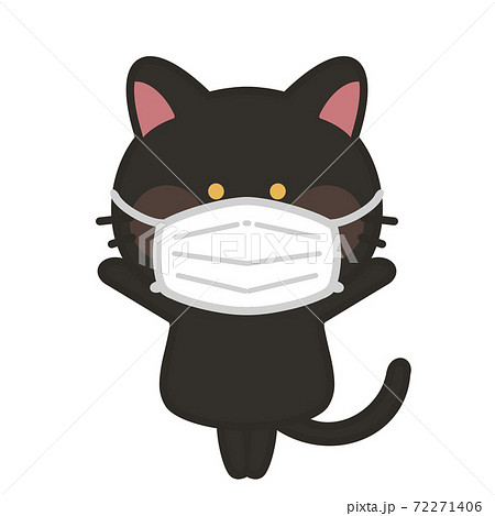 マスクをする猫のイラスト 黒猫のイラスト素材