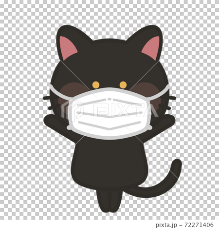 マスクをする猫のイラスト 黒猫のイラスト素材
