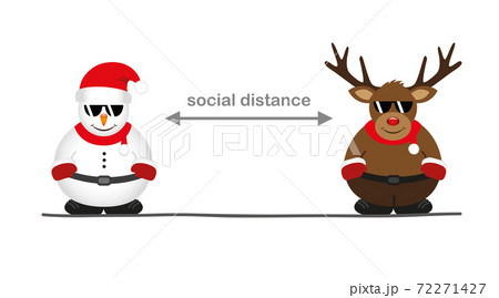 cute snowman and deer cartoon with sunglasses social distance concept 72271427