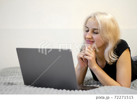 Happy girl communicates by video call. love Happy girl communicates by video call. love 72271515
