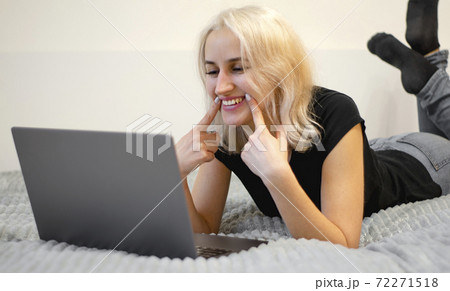 Happy girl communicates by video call. love Happy girl communicates by video call. love 72271518