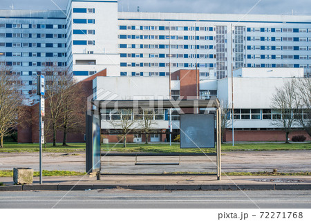Empty bus stop during coronavirus near hospital Empty bus stop during coronavirus near hospital 72271768