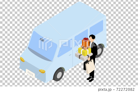 荷物を抱えて車に乗り込む男性、アイソメトリック 荷物を抱えて車に乗り込む男性、アイソメトリック 72272082