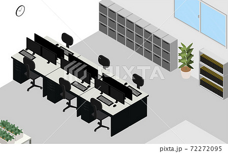 オフィスの縮小イメージイラスト 無人のオフィス風景 アイソメトリックのイラスト素材