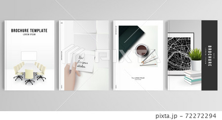 Realistic vector layouts of cover mockup design templates in A4 format for brochure, cover design, flyer, book design, magazine, poster. Home office concept, study or freelance, working from home. 72272294