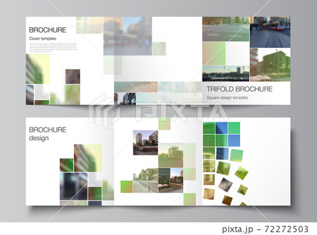 Vector layout of square format covers design templates for trifold brochure, flyer, cover design, book design, brochure cover. Abstract project with clipping mask green squares for your photo. Vector layout of square format covers design templates for trifold brochure, flyer, cover design, book design, brochure cover. Abstract project with clipping mask green squares for your photo. 72272503