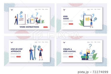 User Manual Landing Page Template Set. People Read Book with Instructions for Equipment. Characters with Office Stuff 72274099