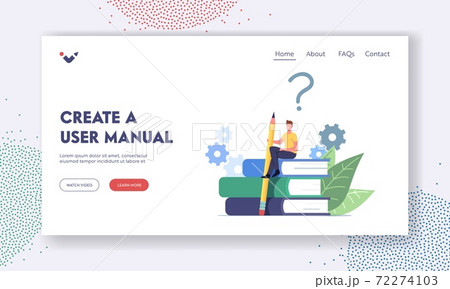 User Manual Tutorial Landing Page Template. Tiny Male Character with Pencil Sit on Guidance Booklet or Guided Textbook 72274103