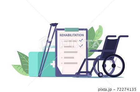 Physiotherapy and Medical Rehabilitation Equipment and Prescription, Wheelchair, Crutches, List with Rehab Procedures Physiotherapy and Medical Rehabilitation Equipment and Prescription, Wheelchair, Crutches, List with Rehab Procedures 72274135