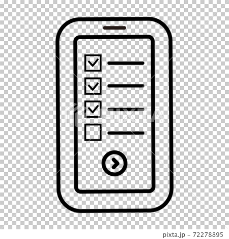 スマートフォンによるアンケートの白黒アイコンのイラスト素材