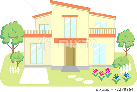 駐車場のある赤い屋根の庭付き一戸建て住宅 72279364