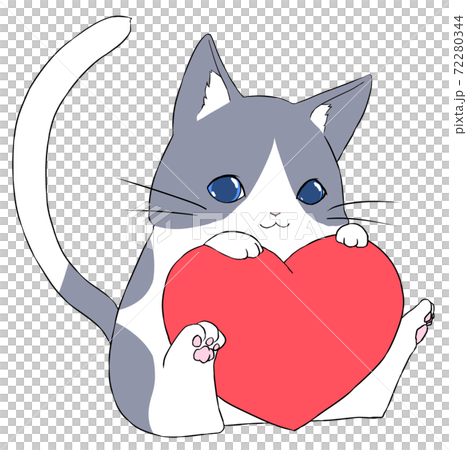 ハートを持ったハチワレ猫のイラスト素材 [72280344] - PIXTA