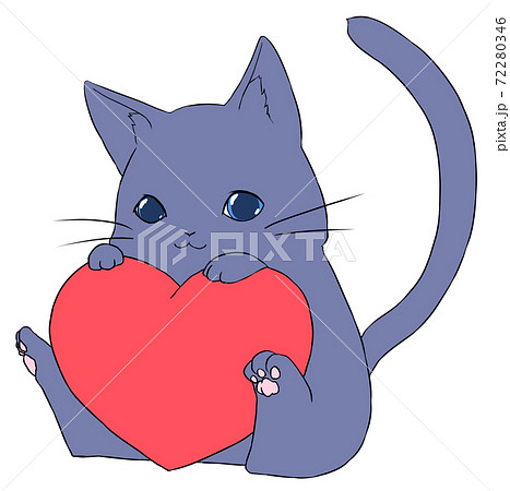 Black Cat With A Heart Blue Eyes Stock Illustration