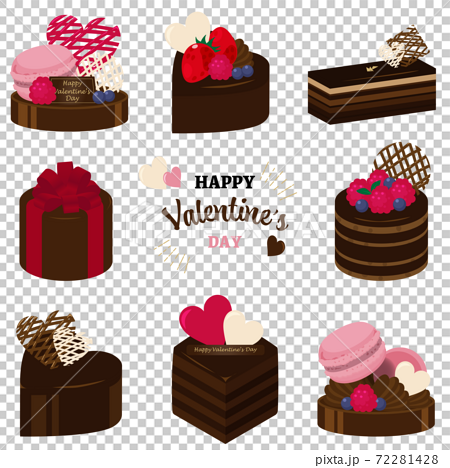 バレンタイン チョコレートケーキセットのイラスト素材