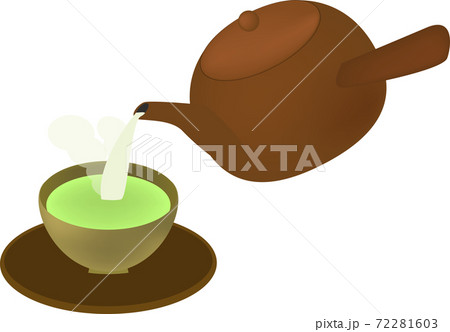 きゅうすで緑茶を注ぐシーンのイラストのイラスト素材