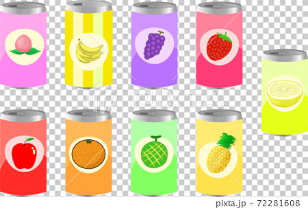 シンプルで可愛いフルーツ味の缶ジュースのイラストセットのイラスト素材 72281608 Pixta