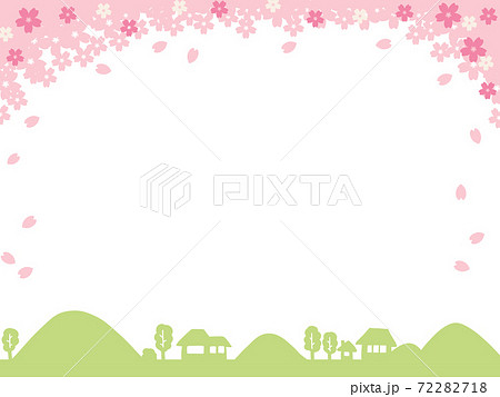 かわいい桜と田舎町のフレーム 72282718
