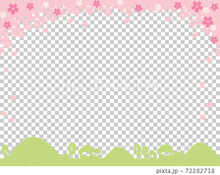 かわいい桜と田舎町のフレーム 72282718