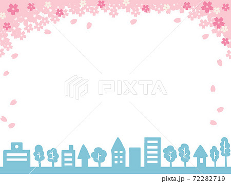 かわいい桜と街並みのフレーム 72282719