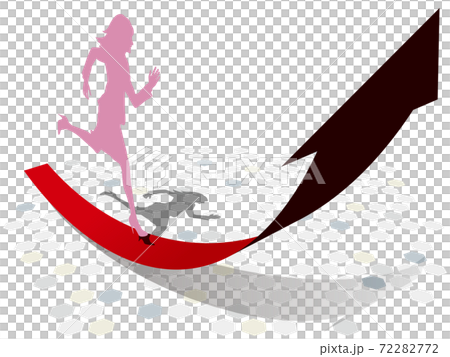 右肩上がりの矢印の上を走るスーツ姿の女性のシルエットb ベクターイラスト背景透明のイラスト素材