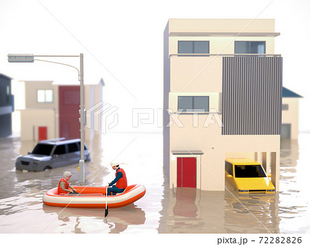 水害で避難する人 水害で避難する人 72282826