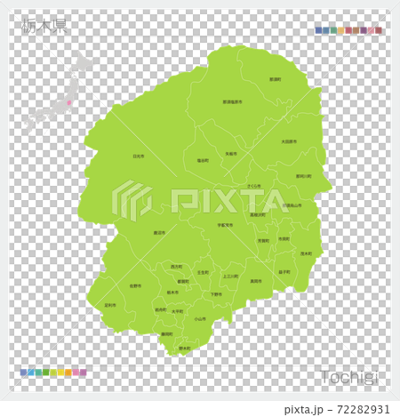 栃木県の地図・Tochigi・市町村名（市町村・区分け） 72282931
