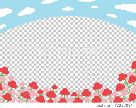 青空とカーネーションの花畑フレームのイラスト素材 7254